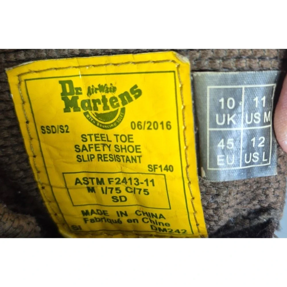 Dr. Marten's Mens Industrial Steel Toe Work Boots Brown Size 11 No Laces